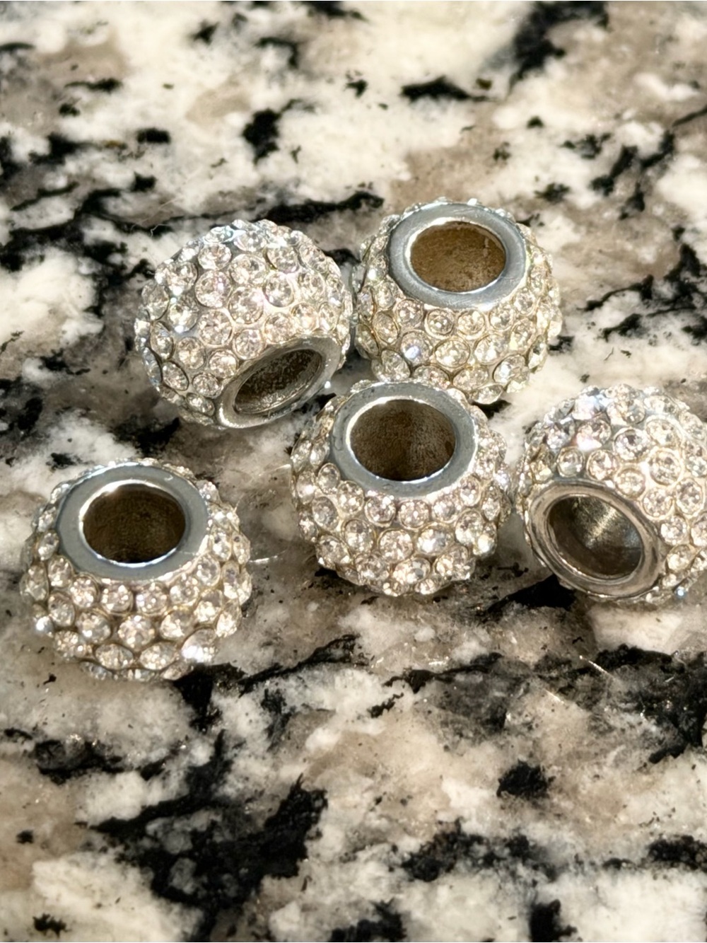 Brighton Rhinestone Pave Spacer Bead Silver Crystal - Three Beads